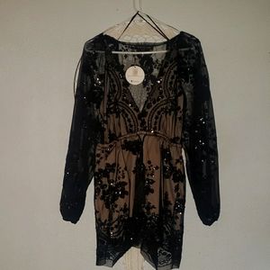 White Fox Boutique - Black Sequin Sheer Romper